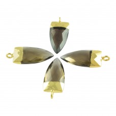 Smoky quartz dagger shape electro gold plated gemstone charm pendant